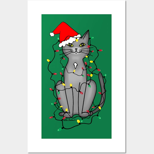 Christmas Lights Cat Wall Art by loeye